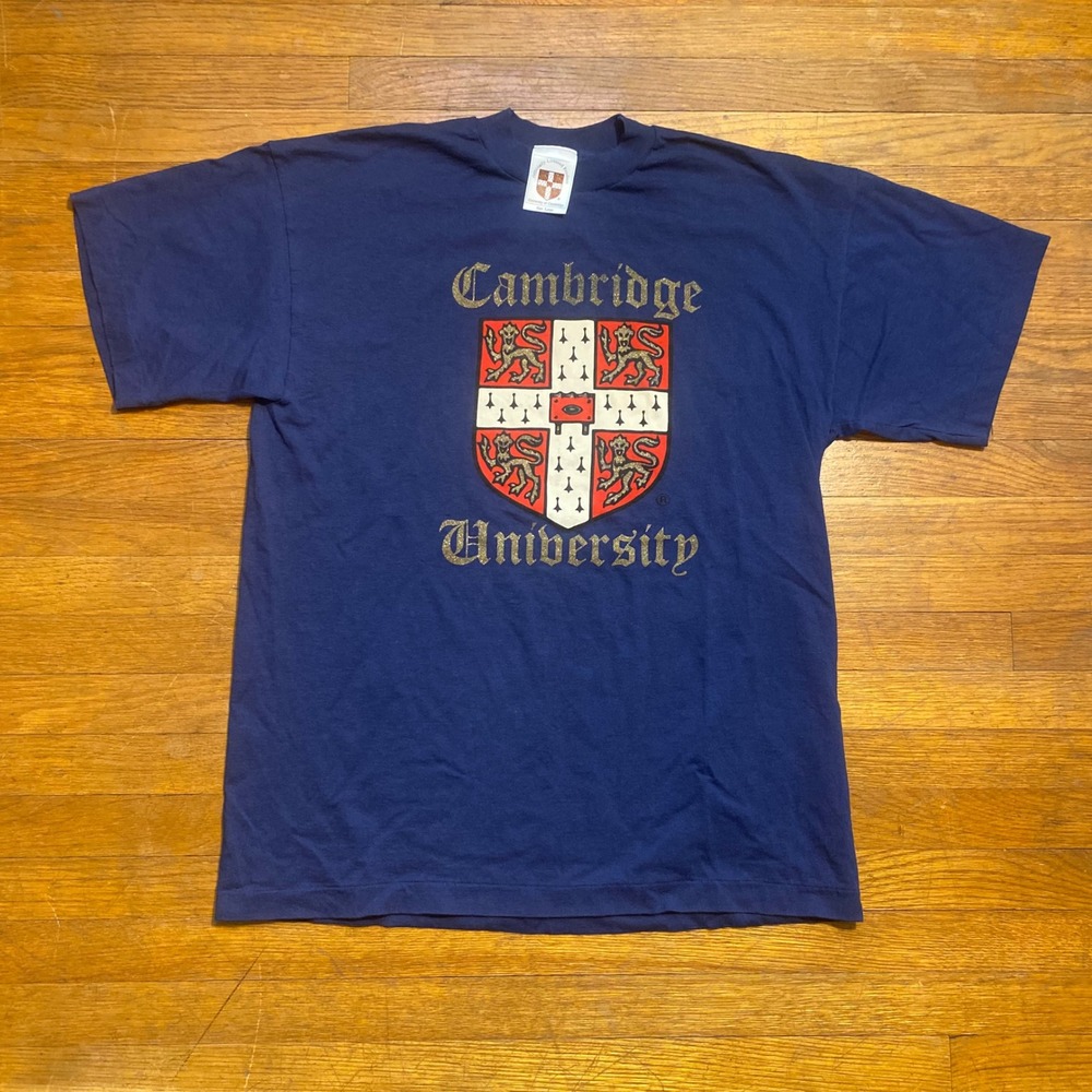 Vintage Cambridge University T-Shirt Mens Large Navy Blue Crest Graphic Tee
